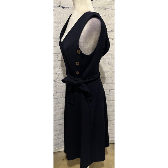 NWT Calvin Klein Belt Sleeveless Blue V-Neck Midi Dress with Side Buttons Size 6 - Picture 4 of 9